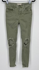 Free People Skinny Jeans Size 25 Mid Rise Stretch Crop Busted Knee Denim Green