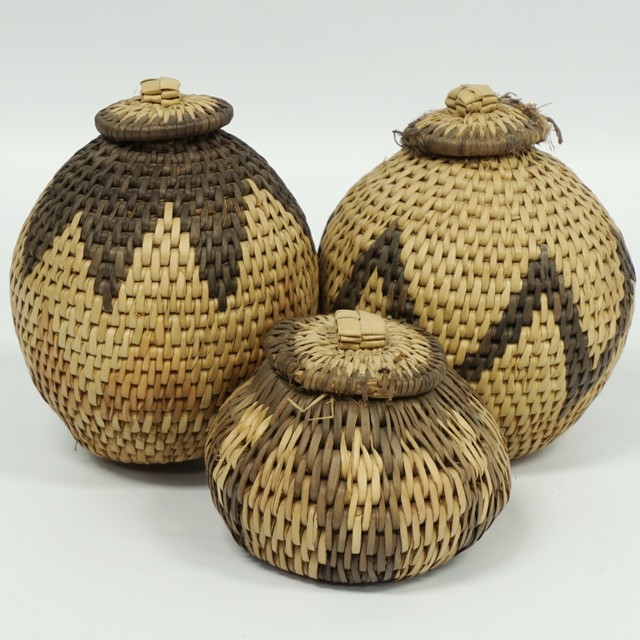 3 Handmade Woven African Zulu Herb Baskets with Lids eBay