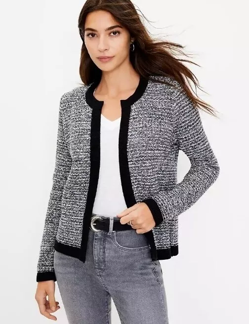 LOFT sz S - Tweed Sweater Jacket Cardigan in Black Multi NWOT!