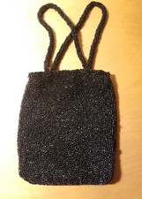 Vtg Black Hand Made Heavily Hand Beaded Purse/Evening Bag/Beaded Handles
