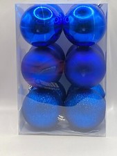 NEW 12 PIECE 80MM 3.15" BLUE SHATTERPROOF CHRISTMAS ORNAMENTS