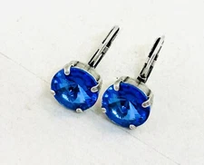 12mm Silver Plated Royal Blue Crystal Cup Chain Earrings, Electric Blue Earrings