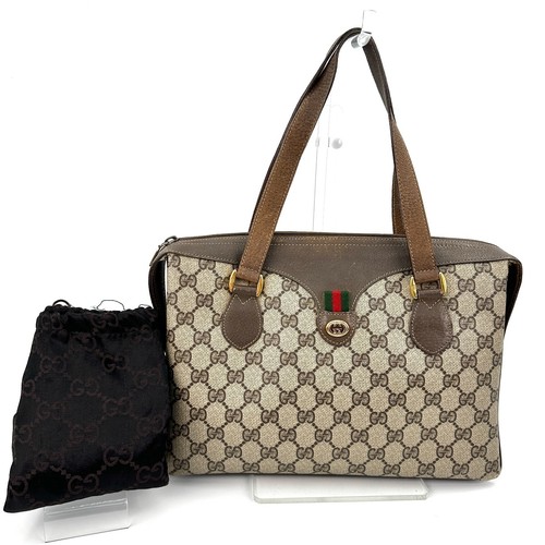 Vintage Gucci sherry GG handbag mini Boston PVC leather brown