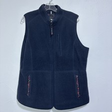 Joules Women's 12 Navy Fleece Vest with Floral Accents Full Zip