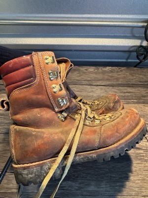 Vintage Mont Blanc Men's Brown Leather Mountaineer Hiking Work Boots Size 9 D
