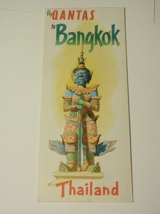 Vtg 1960s Fly Qantas to Bangkok Thailand Brochure