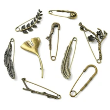 15x Brooch Pins Alloy Antique Bronze Alloy Badge for DIY Brooch Backpack Clothes