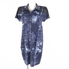 PLEATS PLEASE one piece Denim Transfer Print Short Sleeve Indigo blue 3