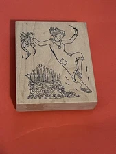 Stampa Rosa DIANE SHAW Rubber Stamp Lady Jumping Over Birthday Cake RARE