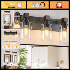 Rustic 3-Light Bathroom Vanity Light Fixture, Black  Wood Farmhouse Style
