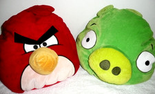 JAY FRANCO SONS RED BIRD GREEN PIG ANGRY BIRD PLUSH MICROBEAD 12" PILLOWS