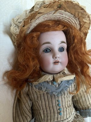 18  Kestner 154 DEP with a wavy red mohair wig and beautiful blue eyes!