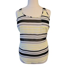 Torrid Striped Chiffon Tank Top Womens 2 Yellow Black Sleeveless Pocket Blouse