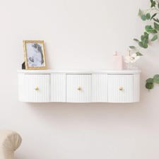 3 Drawer Reeded Wall Mounted Floating Console & Dressing Table - Willow White Ra