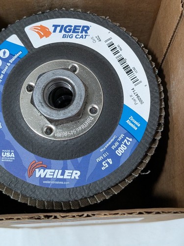 Weiler Klappenscheibe: 4-1/2" Durchmesser, 40er Körnung, Zirkonoxid Aluminiumoxid, Typ 27 10er Box 96245 - Bild 4 von 6