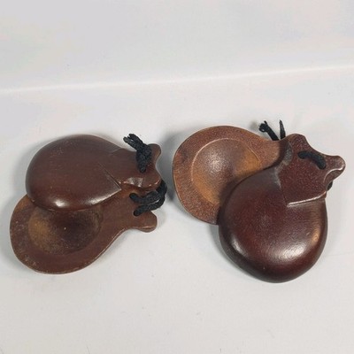 Vintage Wooden Spanish Flamenco Castanets 2 Pair Ethnic Music