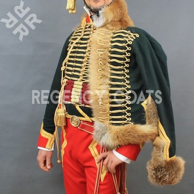 Officer of the 7th Hussar, First Empire Uniform Jacket, Green Wool Hussar Jacket