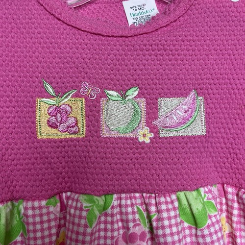 VTG HealthTEX Girls Dress Top Pink Fruit Waffle Knit Gingham Puff Sleeves 18 M - Picture 3 of 14