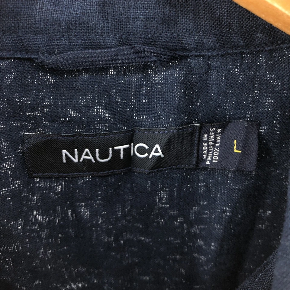 Camisa boxera vintage de lino manga corta Nautica de la década de 2000 para hombre talla L Foto 3 de 4