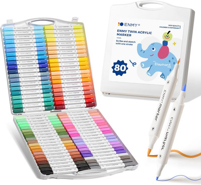 ENMY Acrylic Paint Marker Pens, 80 Colors Dual Tip Acrylic Markers with Portable