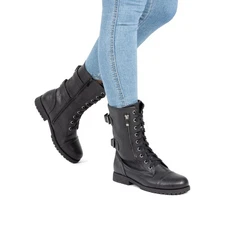 Women Military Boots Winter Faux Fur Lining Zipper Combat Mid Calf Boots US