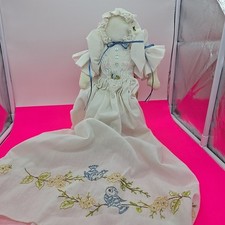 Amish Faceless Pillowcase Handmade Doll Blue Bird Embrodery