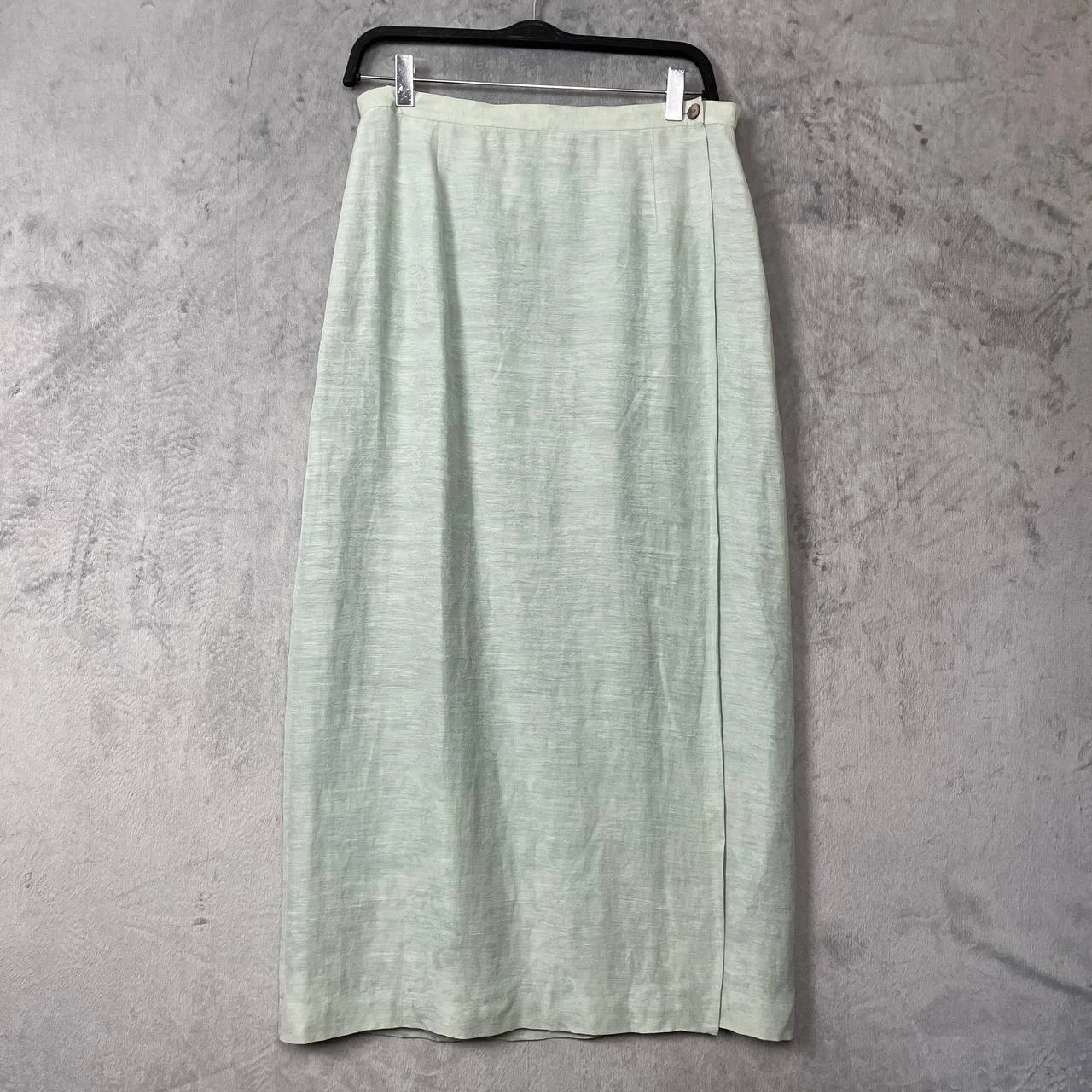 Minimalist Silk Linen Blend Maxi Skirt Sage Green High Waist Lagom Size 12