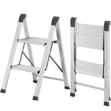 2 Step Aluminum Step Ladders Foldable for Home, 330lb, Silver