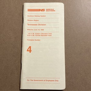 Norfolk Southern Railway Employee Timetable #4 Tennessee Division 1988