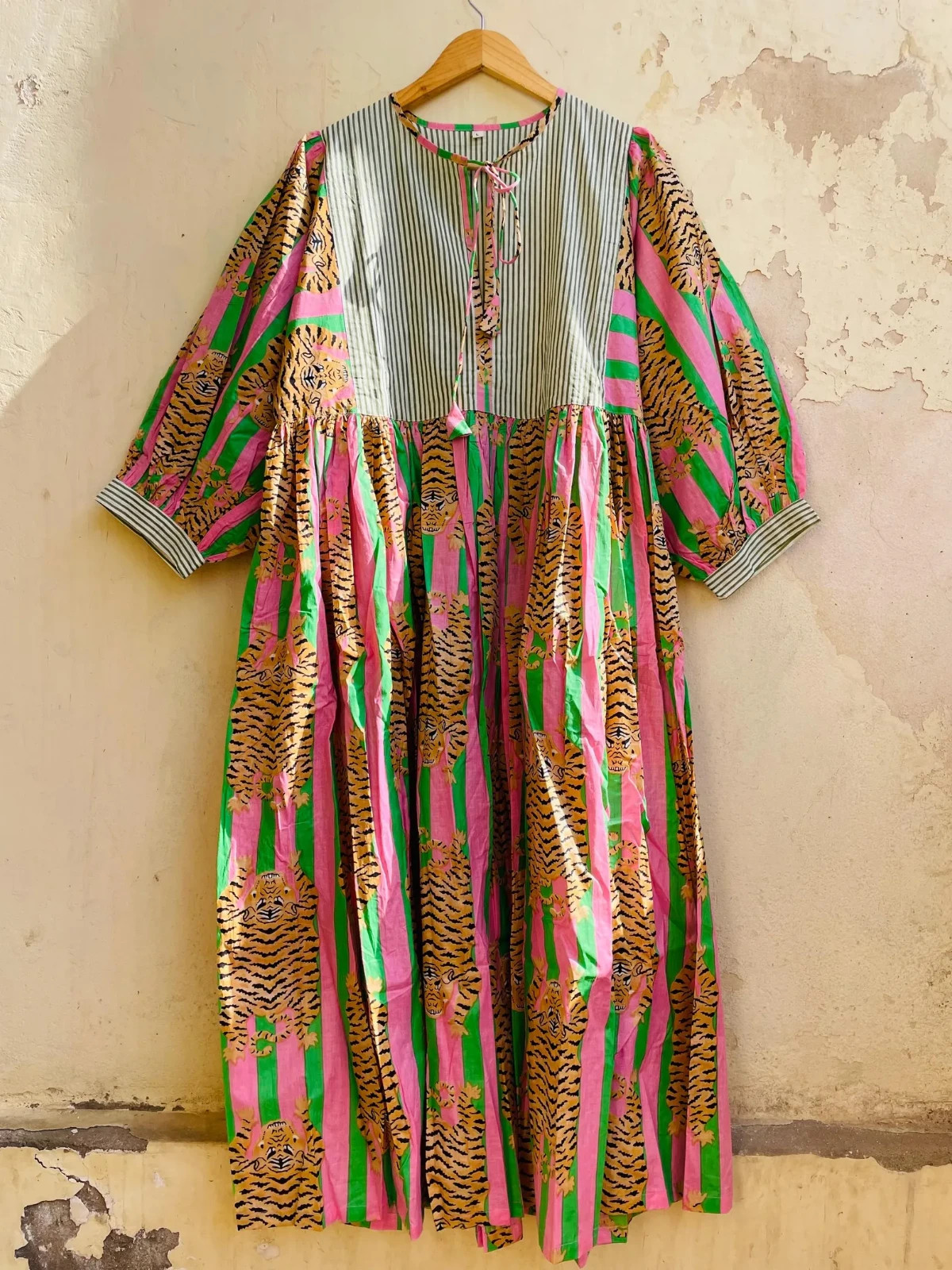 Tiger Print Midi Dress, Mini Dress, Long Block Print Dress, Deep Neck