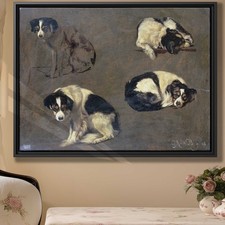 Vintage Dog Art Canvas Print Animal Wall Decor Framed Dog Artwork Rustic Decor