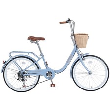 22 Inch Girls Bicycle 7 Speed City Bike With Basket,Steel Frame,Multiple Colors