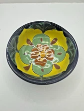 Mexican Pottery Small Salsa Bowl Handmade Hand Painted 4 In Feet footed talavera