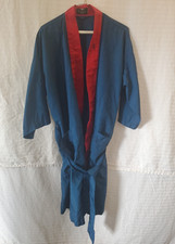 Vtg State O Maine "Countess Wara" Size M Bathrobe Navy/Crimson Belted Embroided