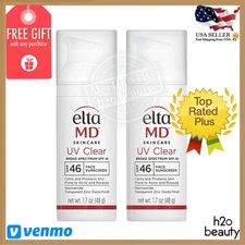 2Pcs Elta MD UV Clear Broad-spectrum Facial Sunscreen SPF46 1.7 oz EXP 03/27 NEW