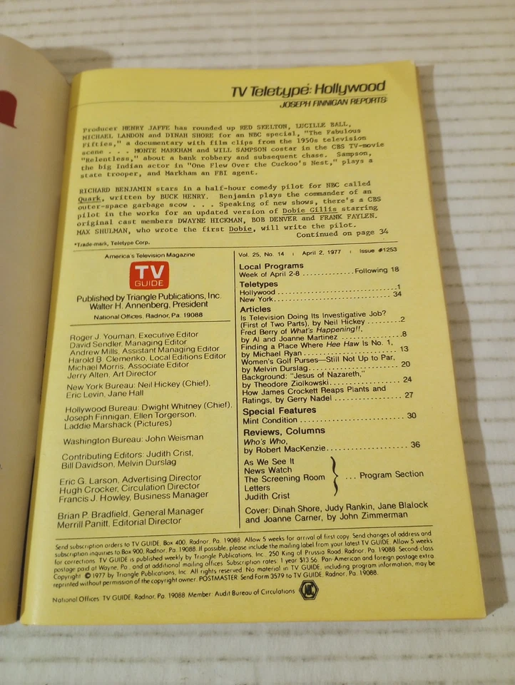 TV Guide SLC Utah April 2 1977 Fred Berry Jesus Of Nazareth James Crockett - Image 4 of 4