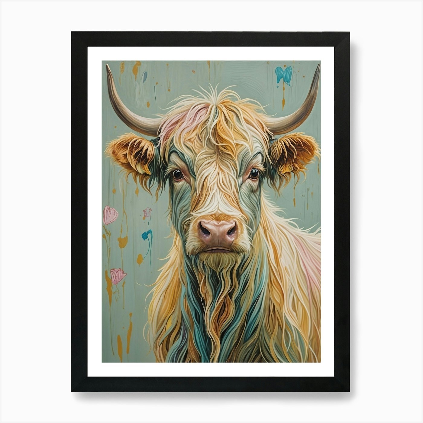 Rainbow Highland Cow no3 Art Print Framed Wall Art Poster Canvas Print Picture