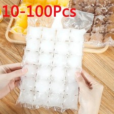 100 Ice Cube Freezer Bags 2400 Disposable Cubes Maker Clear Bag Fridge Party BBQ