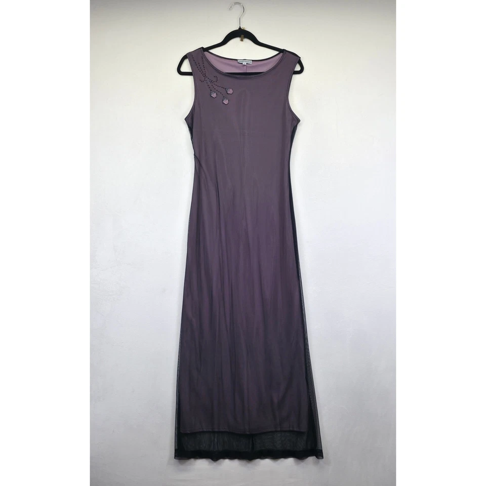Maxi Vestido Y2K Rampage Mujer M Púrpura Negro Micro Malla Capricho Coqueta Gótico Foto 2 de 4