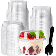 50 Pack 12 oz Disposable Clear Plastic Cups with Dome Lids and Spoons,Plastic...