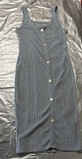 SheIn Black Knit Button-Front Sleeveless Tank Dress Square Neck Midi Size S
