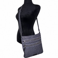 Vera Bradley Triple Zip Hipster Crossbody Bag Black Denim Quilted Fabric Purse
