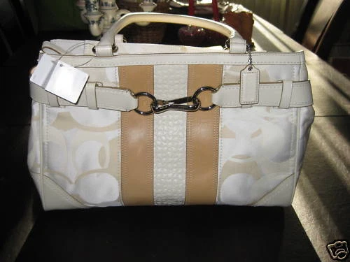 NEW Coach 13338 Signature Hampton Optic Bag Purse Stripe Cream
