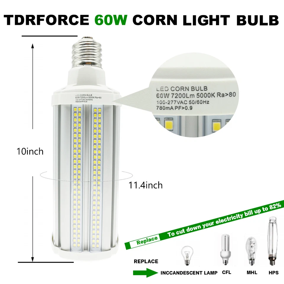 450 W Eqt LED Corn Light Bulb 60W 7800Lm 5000K E39 Large Base Super Bright - Image 3 of 4