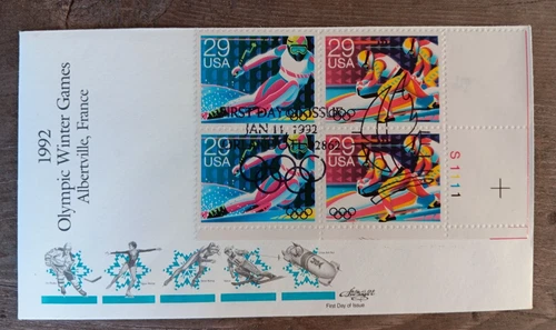 WINTER OLYMPIC GAMES ALBERTVILLE FRANCE 1992 ARTMASTER CACHET FDC PLATE#BLOCK UN