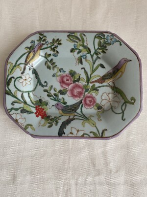SCHÖNER HANDBEMALTER PORZELLAN ASCHENBECHER VÖGEL UND BLUMEN 17X13X2 CM NR:160