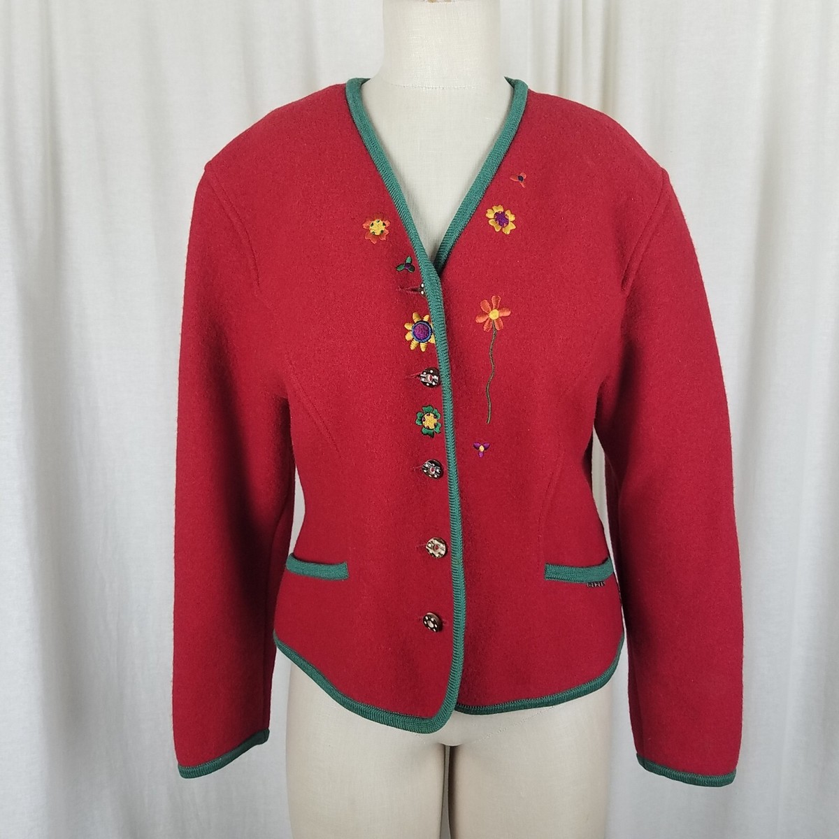 Geiger Austria Boiled Wool Embroidered Floral Jacket Blazer Womens