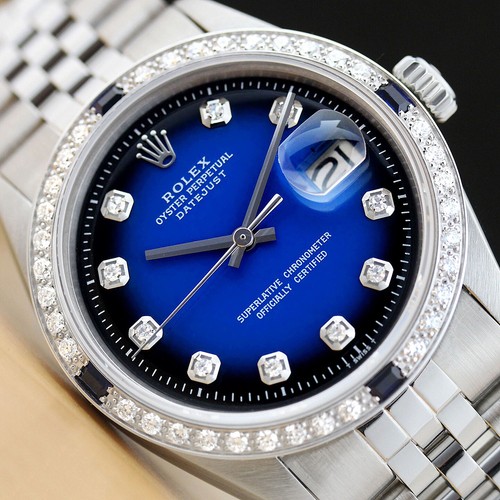 Da Uomo ROLEX Datejust Blu Zaffiro Diamante VIGNETTA 18K Bianco Oro \u0026  Acciaio Orologio | eBay