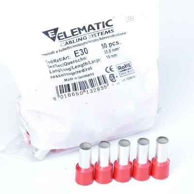 50x Elematic Ferrules Insulated Single Core 35mm² 16mm Red Made in Germany
