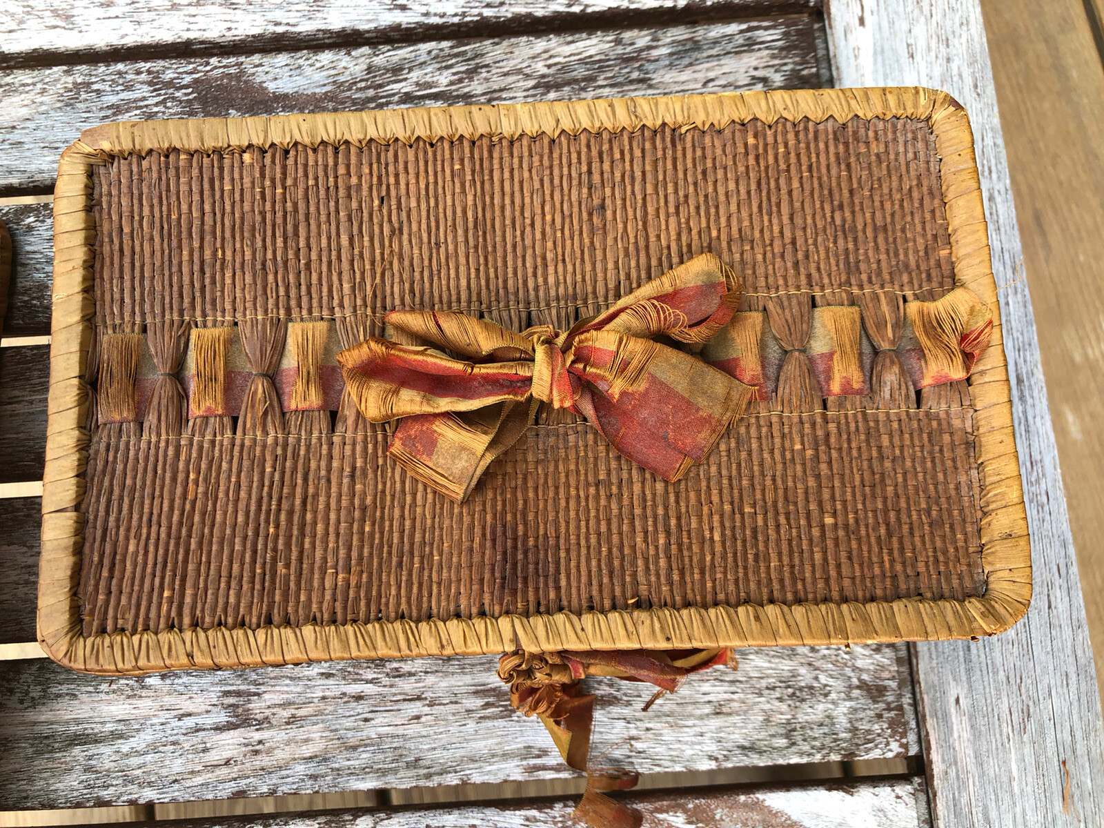 Beautiful antique Shaker sewing basket with ribbon eBay